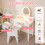 Casart Kids Vanity Set w/ Lighted Mirror Makeup Dressing Table w/ Chair 7