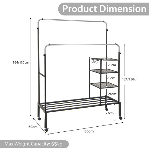 Casart Rolling Clothes Drying Rack Adjustable Double Rods Garment Rack 1