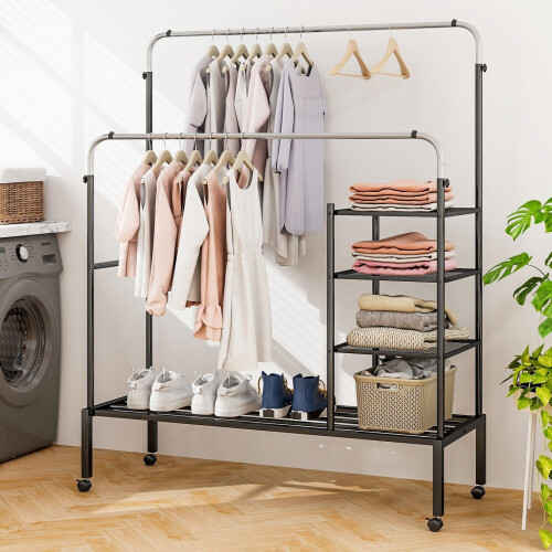 Casart Rolling Clothes Drying Rack Adjustable Double Rods Garment Rack 2