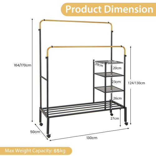 Casart Rolling Clothes Drying Rack Adjustable Double Rods Garment Rack 1