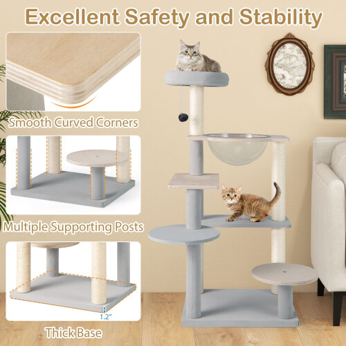 Casart Modern Cat Tree 113cm Multi-level Cat Tower w/Jumping Platforms-Natural 2