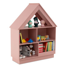 Wooden Kids Bookshelf House-shaped 5 Cubby Toy Storage Organizer