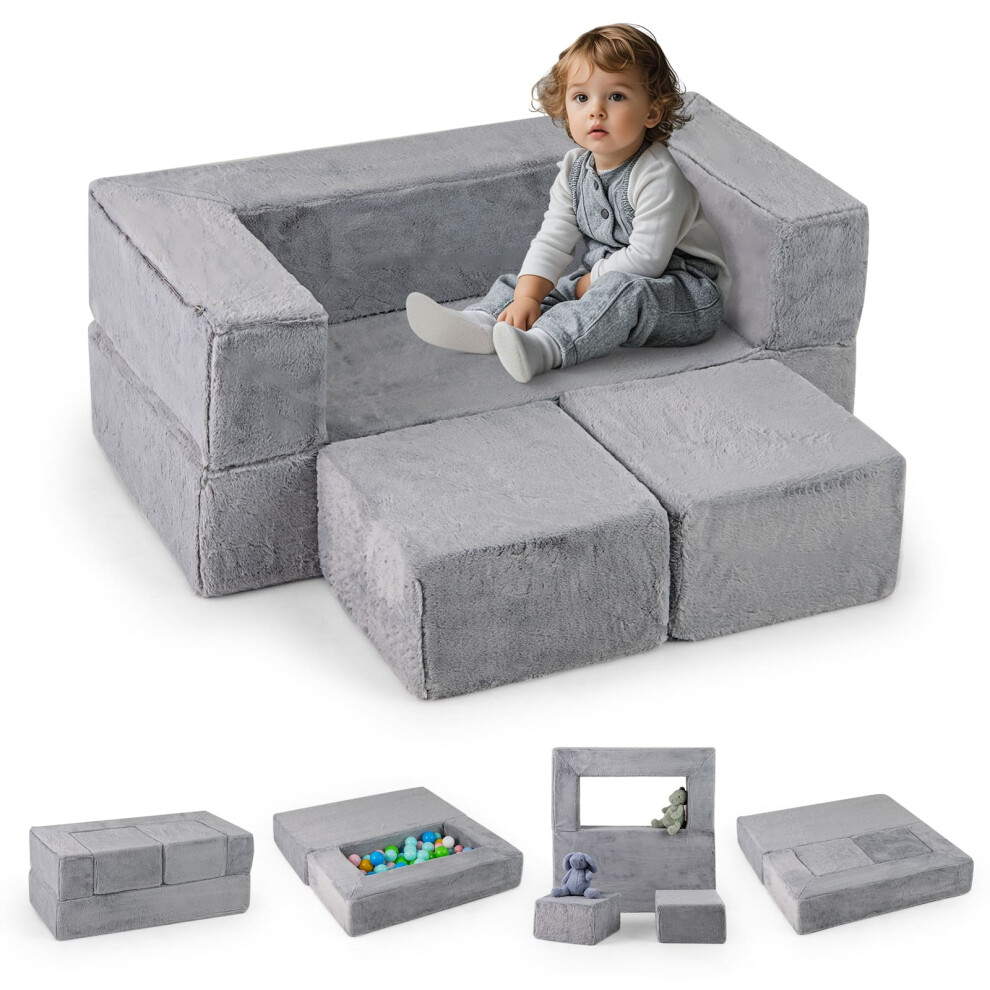 Modular Kids Sofa Children's Couch Fold Out Sofa Bed-Grey