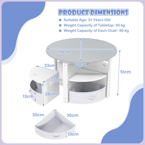 Casart Kids Table and Chair Set 5 Piece Toddler Round Nesting Table-Grey 1