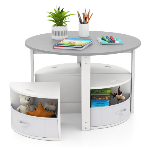 Casart Kids Table and Chair Set 5 Piece Toddler Round Nesting Table-Grey
