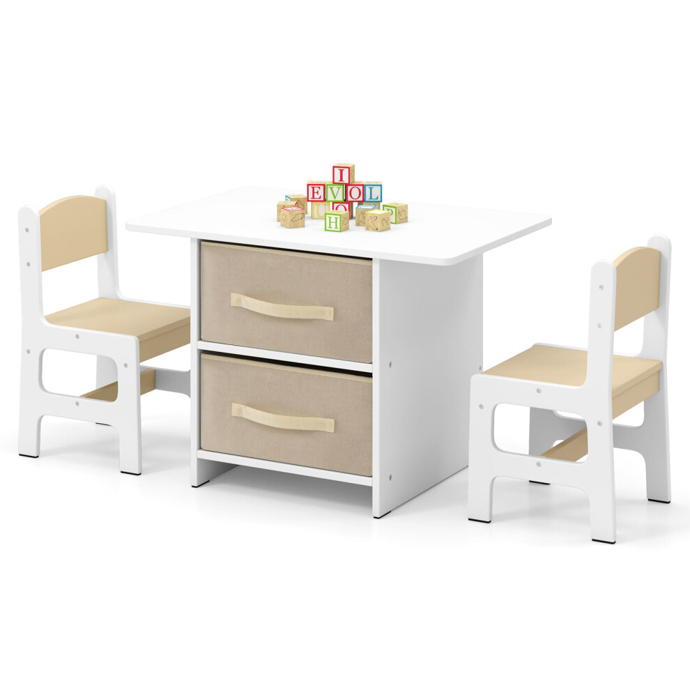 Casart Kids Table And Chair Set Toddler Wooden Activity Table & 2 Chairs- Beige
