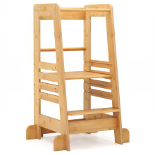 Kitchen Step Stool for Toddlers Bamboo Kids Standing Tower with Safety Rail