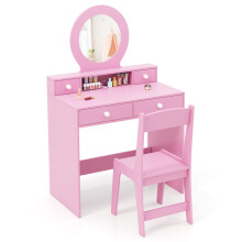 Kids Vanity Set Princess Makeup Dressing Desk and Chair w/ Mirror-Pink