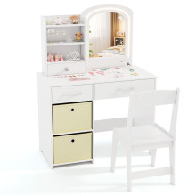 Kids Vanity Set Princess Makeup Desk and Chair w/ Lighted Mirror-White