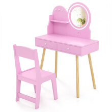 Princess Makeup Dressing Desk and Chair Set Kids Vanity Set-Pink
