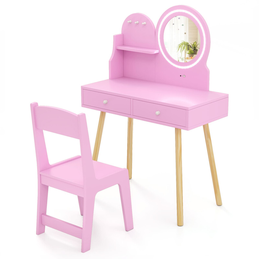 Princess Makeup Dressing Desk and Chair Set Kids Vanity Set-Pink