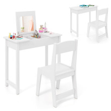Kids Vanity Set 2 in 1 Vanity Table & Chair Set w/ Flip Top Mirror-White