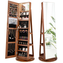 Rotating Jewelry Armoire Freestanding Jewelry Cabinet w/ Full Length Mirror