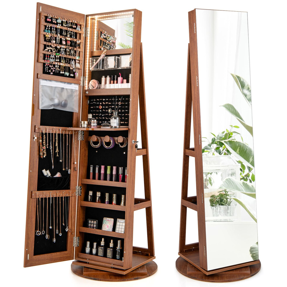 Rotating Jewelry Armoire Freestanding Jewelry Cabinet w/ Full Length Mirror