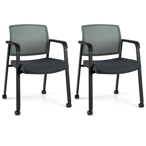 Casart Waiting Room Chairs Set of 2 Stackable Office Guest Mesh Chairs-Grey