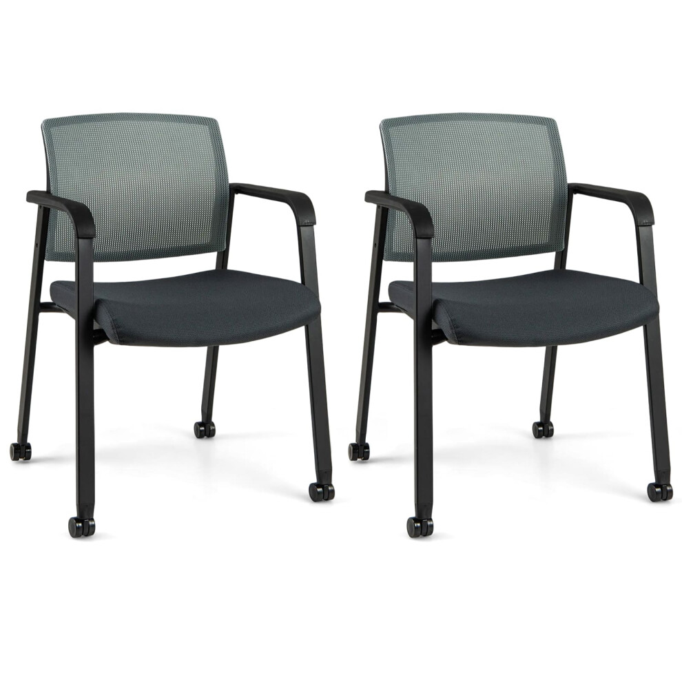 Casart Waiting Room Chairs Set Of 2 Stackable Office Guest Mesh Chairs-Grey