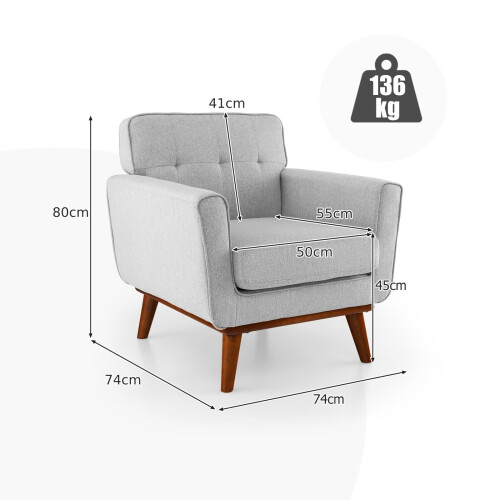 Casart Upholstered Linen Fabric Armchair Button Tufted Single Sofa Chair 1