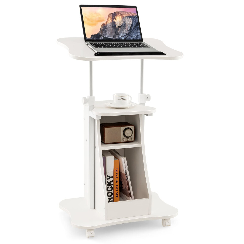 Laptop Cart Height Adjustable Podium Desk Stand w/ Swivel Top