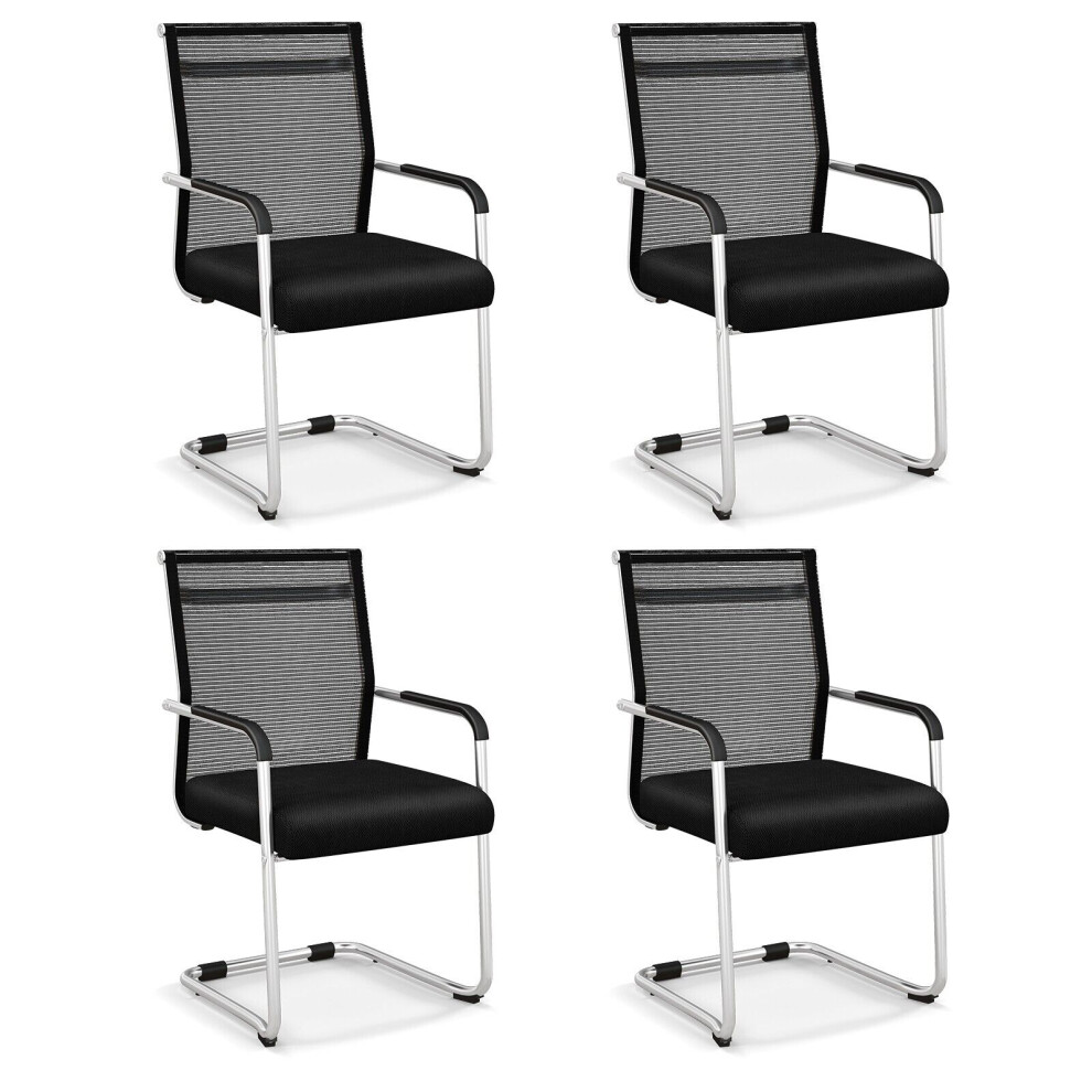 Stackable Office Reception Chairs Set of 4 Mid Back Guest Chairs
