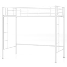 Single Loft Bed Metal Bed Frame w/ Guardrail & 2 Ladders-White