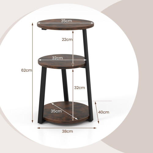 Casart Set of 2 Round Side Table 3-Tier Accent End Table Bedside Table 1
