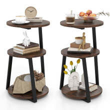 Set of 2 Round Side Table 3-Tier Accent End Table Bedside Table