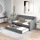 Casart Single Size Trundle Bed Linen Upholstered Daybed w/ Trundle Sofa Bed Frame 5