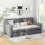 Casart Single Size Trundle Bed Linen Upholstered Daybed w/ Trundle Sofa Bed Frame 4