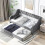 Casart Single Size Trundle Bed Linen Upholstered Daybed w/ Trundle Sofa Bed Frame 6