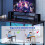 Casart L-Shaped Gaming Desk Reversible Corner Computer Desk w/ LED Strip-Grey 3