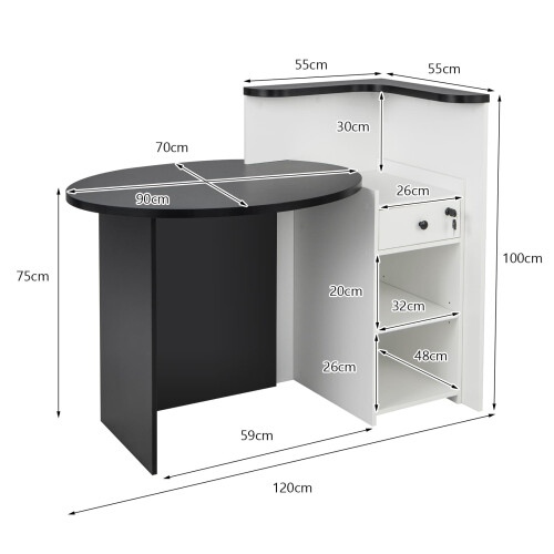 Casart Reception Desk Front Counter Desk w/ Lockable Drawer & Shelf-Black 1