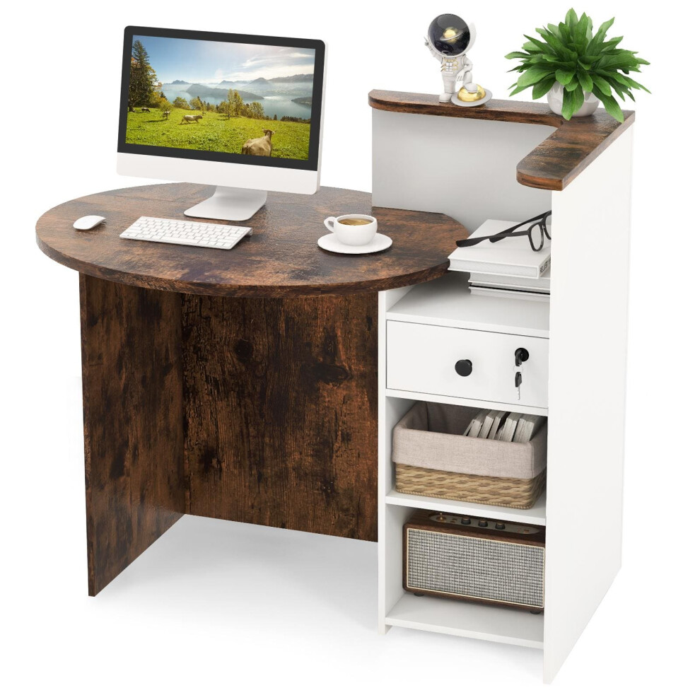 Reception Table Front Counter w/ Lockable Drawer for Salon Lobby Office