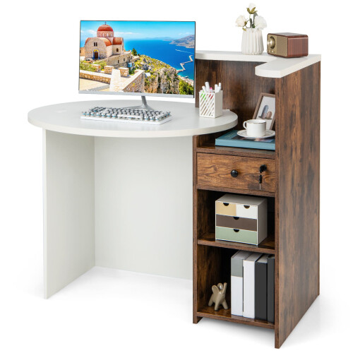 Casart Reception Desk Front Counter Desk w/ Lockable Drawer-White