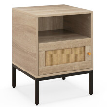 Rattan Door Bedside Table Compact Nightstand Boho Style End Side Table