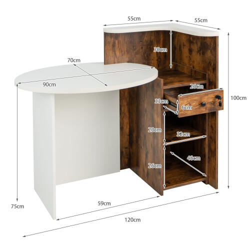 Casart Reception Desk Front Counter Desk w/ Lockable Drawer-White 1