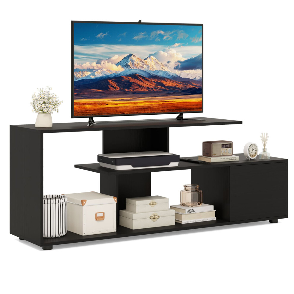 TV Stand for 55" TVs 3-Tier Asymmetrical Media Console Table w/ Storage, Black-image-OPC-PGVPRQ7-NEW