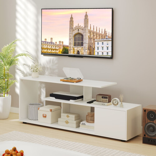 Casart TV Stand for 55" TVs 3-Tier Asymmetrical Media Console Table w/ Storage, White 2
