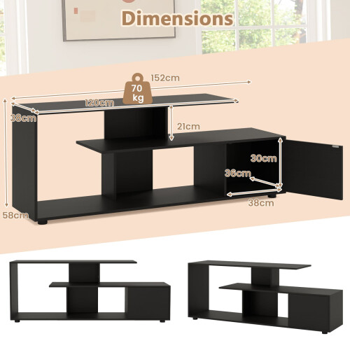 Casart TV Stand for 55" TVs 3-Tier Asymmetrical Media Console Table w/ Storage, Black 2