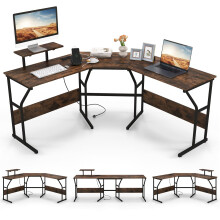 L-shaped Desk Long 2-Person Corner Computer Desk w/ Monitor Stand