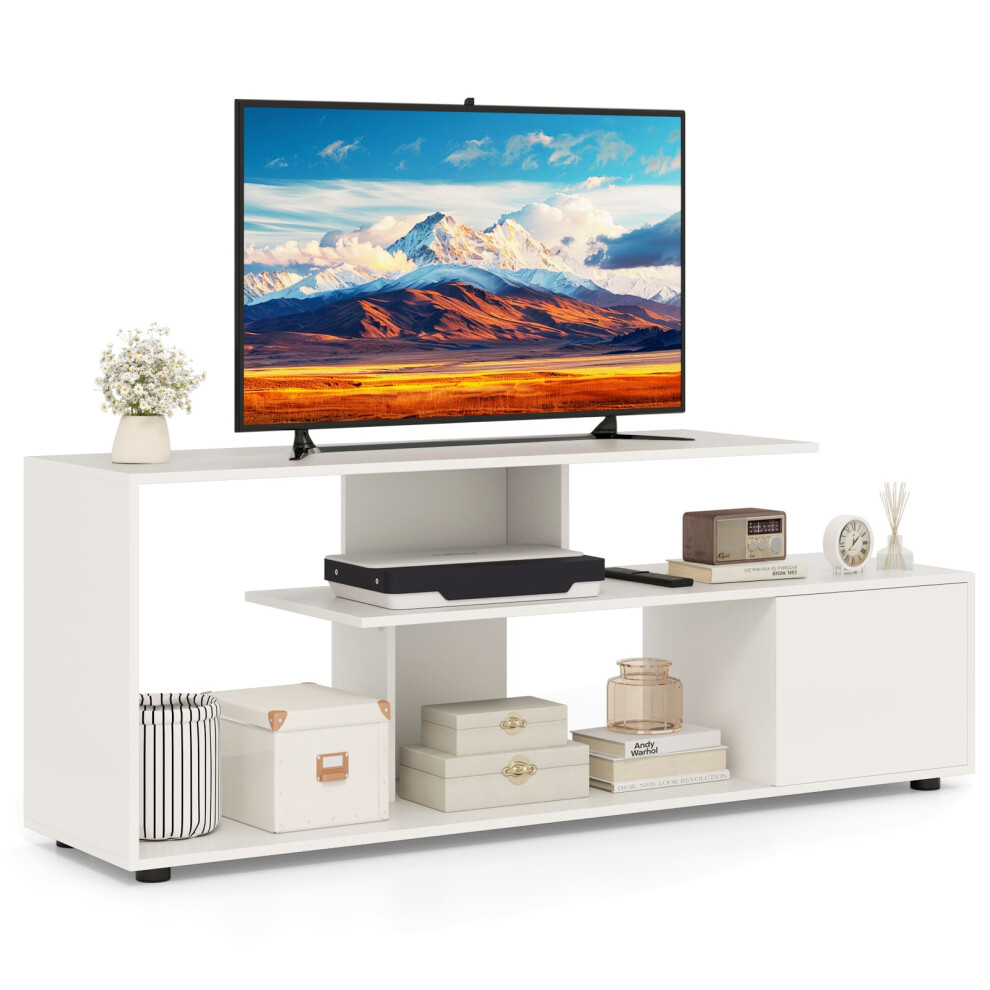 Photos - Mount/Stand TV Stand for 55" TVs 3-Tier Asymmetrical Media Console Table w/ Storage, White