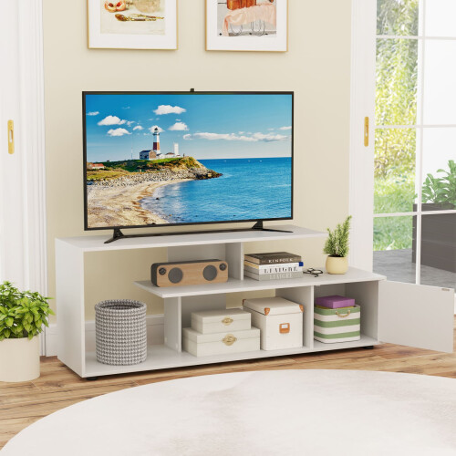 Casart TV Stand for 55" TVs 3-Tier Asymmetrical Media Console Table w/ Storage, White 1
