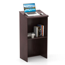 Podium Stand 117cm Hostess Stand for Speakers w/ Storage Shelf-Brown