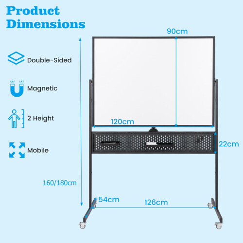 Casart Mobile Whiteboard 120 x 90 CM Double-Sided Dry Erase Board with Stand 1