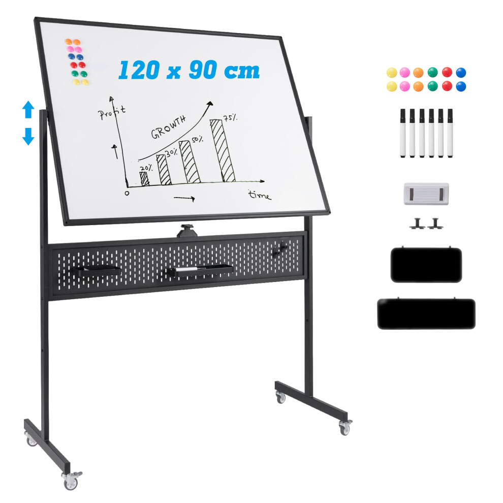 Mobile Whiteboard 120 x 90 CM Double-Sided Dry Erase Board with Stand
