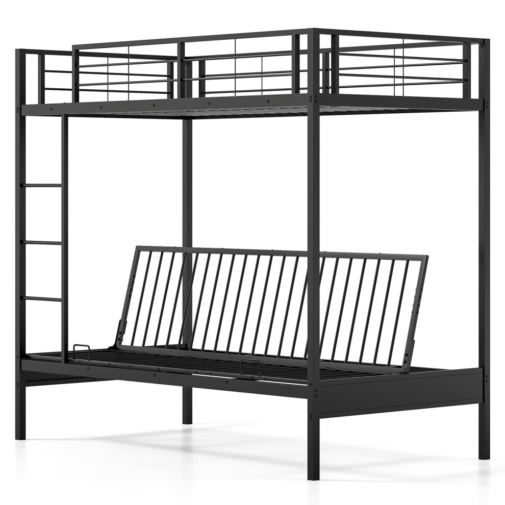 Single Over Futon Bunk Bed Convertible Couch and Bed w/ Ladder-Black