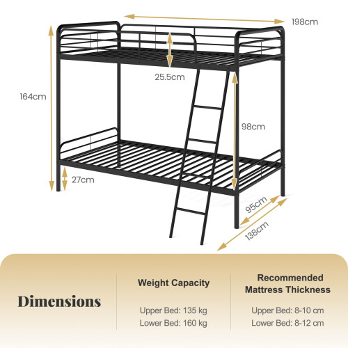 Casart Metal Bunk Bed Heavy Duty Single Over Single Bunk Bed w/ Ladder-Black 1