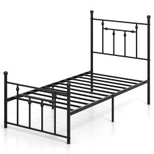 Single Bed Frame Metal Slats Supported Platform Bed w/ Headboard