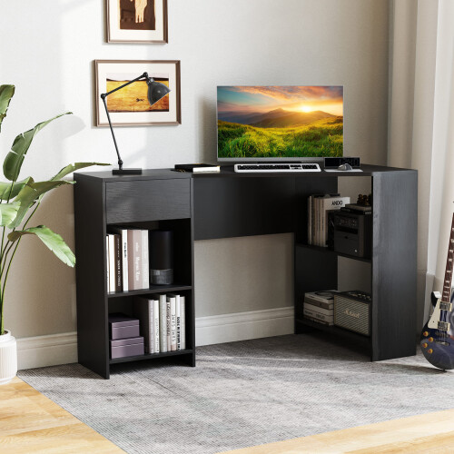 Casart L-Shaped Computer Desk Compact Corner Executive Desk w/Storage-Black 2