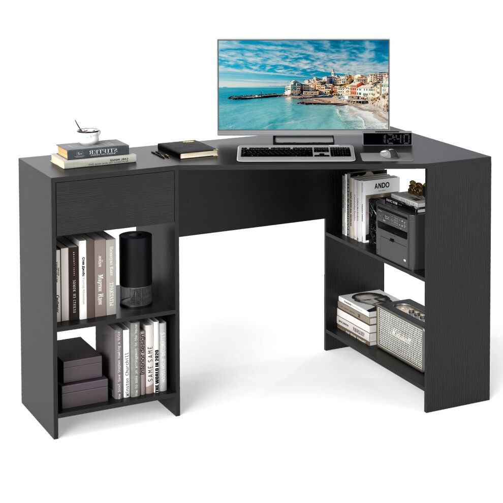 L-Shaped Computer Desk Compact Corner Executive Desk w/Storage-Black