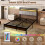 Casart King Size Metal Bed Frame w/ LED Light & Charging Station-Brown 5
